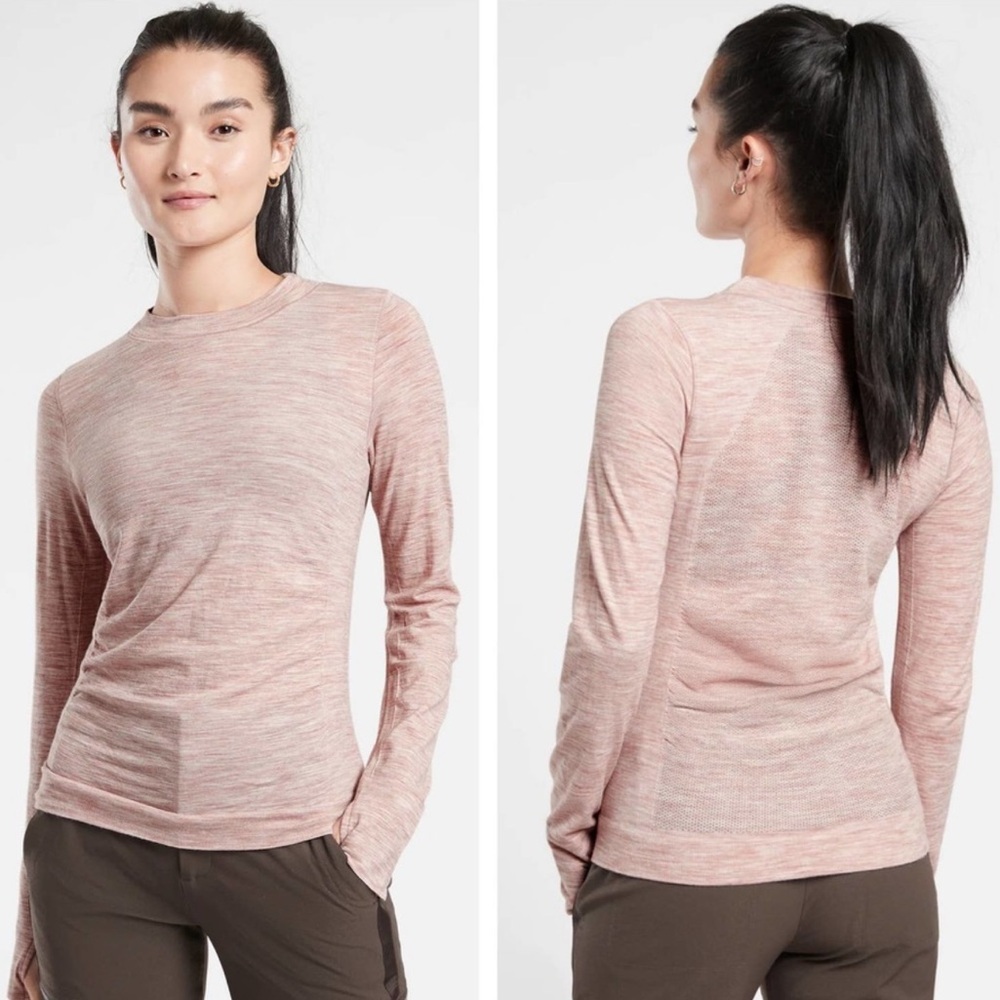 Athleta Wool Blend Foresthill Ascent Seamless Long Sleeve Top Pink Large - Picture 4 of 9